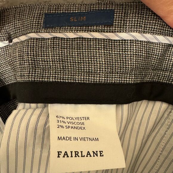 Fairlane Trouser Pants Mens 34x34 Slim Fit Gray Microplaid Polyester Viscose - Picture 5 of 5